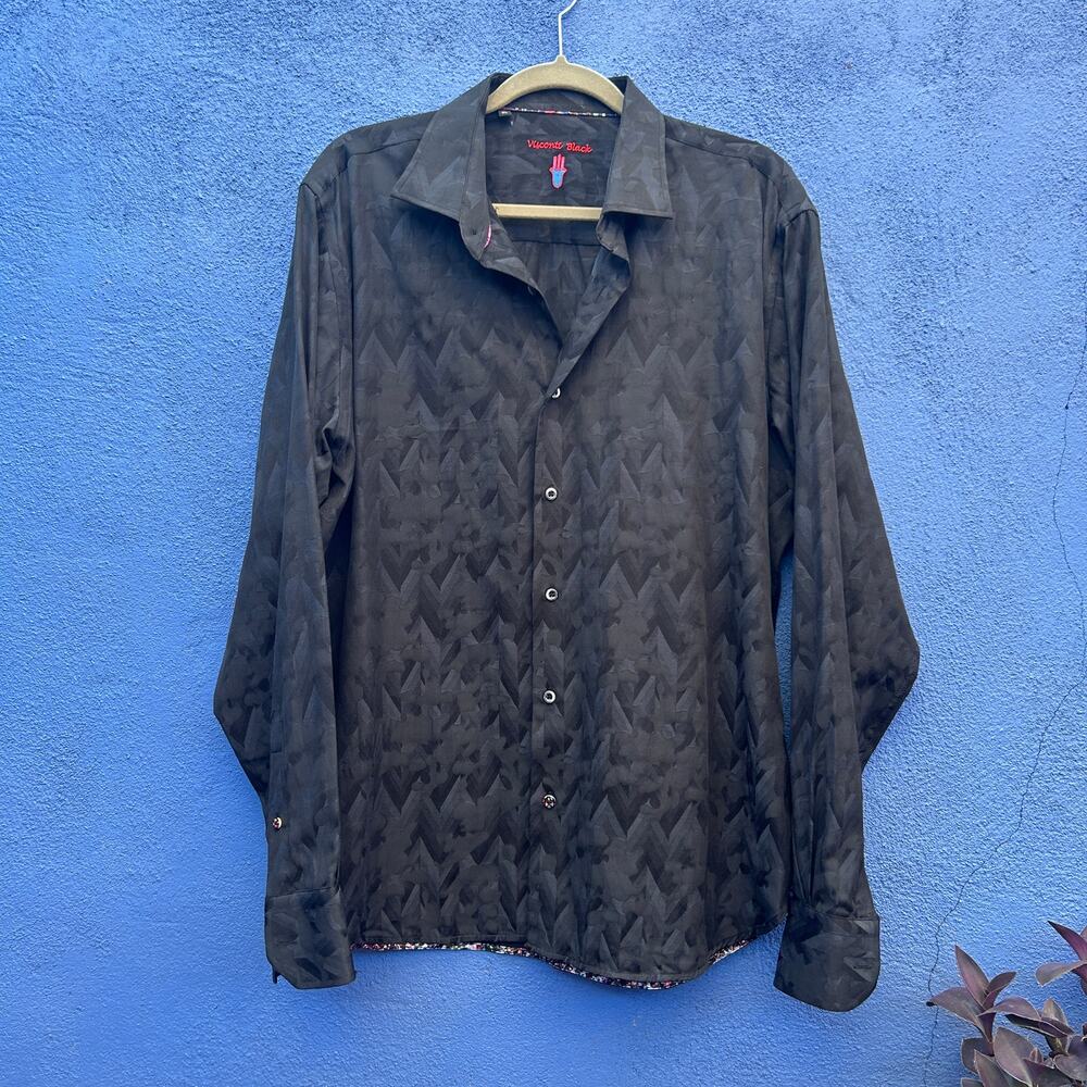 visconti black black embossed button down